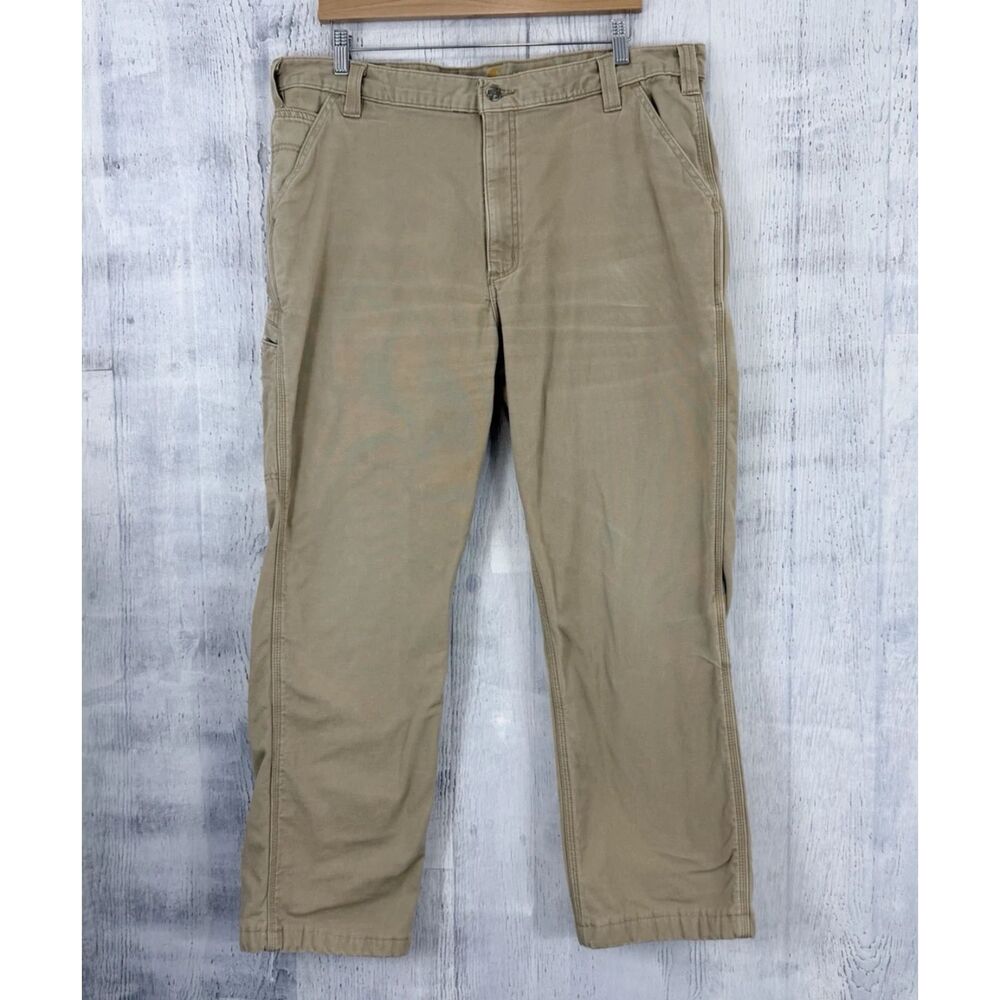 Carhartt Fleece Lined Work Pants Men 40 Tan Relaxed Fit Canvas Utility Fit 40x29